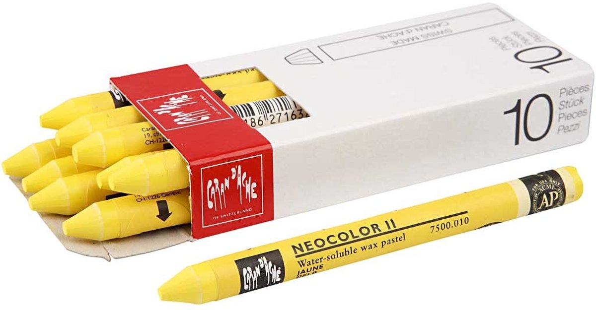 Neocolor II, dikte 8 mm, l: 10 cm, yellow (010), primaire kleur, 10stuks [HOB-34052]